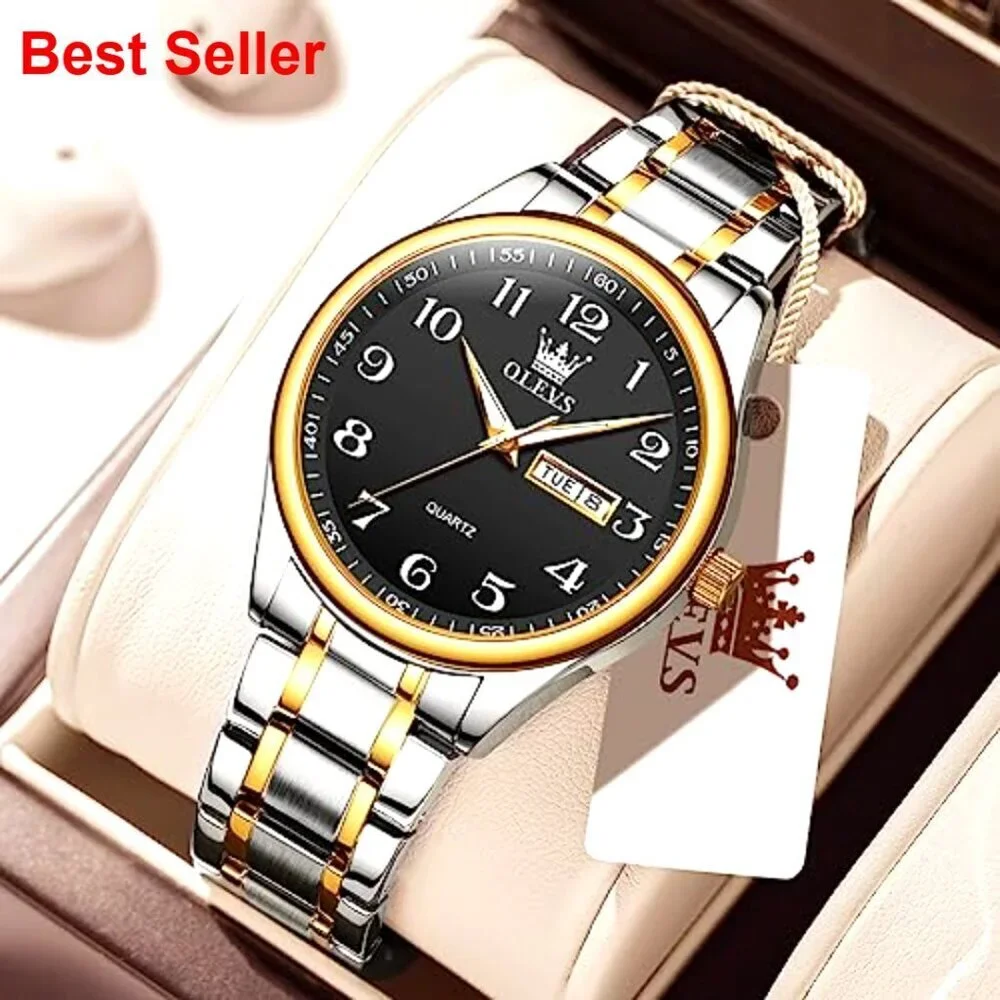 Stainless Steel Watch with Day Date Diamond Dial Waterproof
